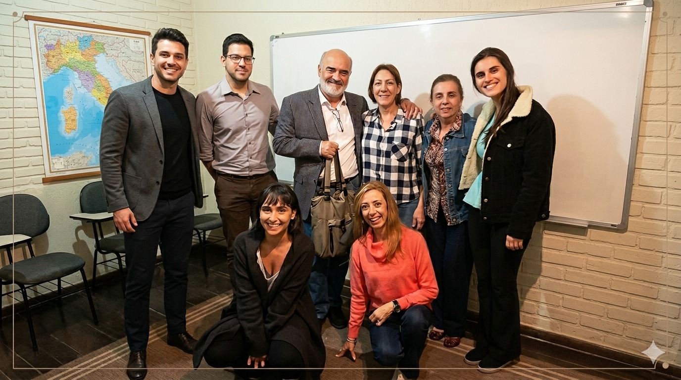 Turma da Aliança Cultural Italiana em sala de aula